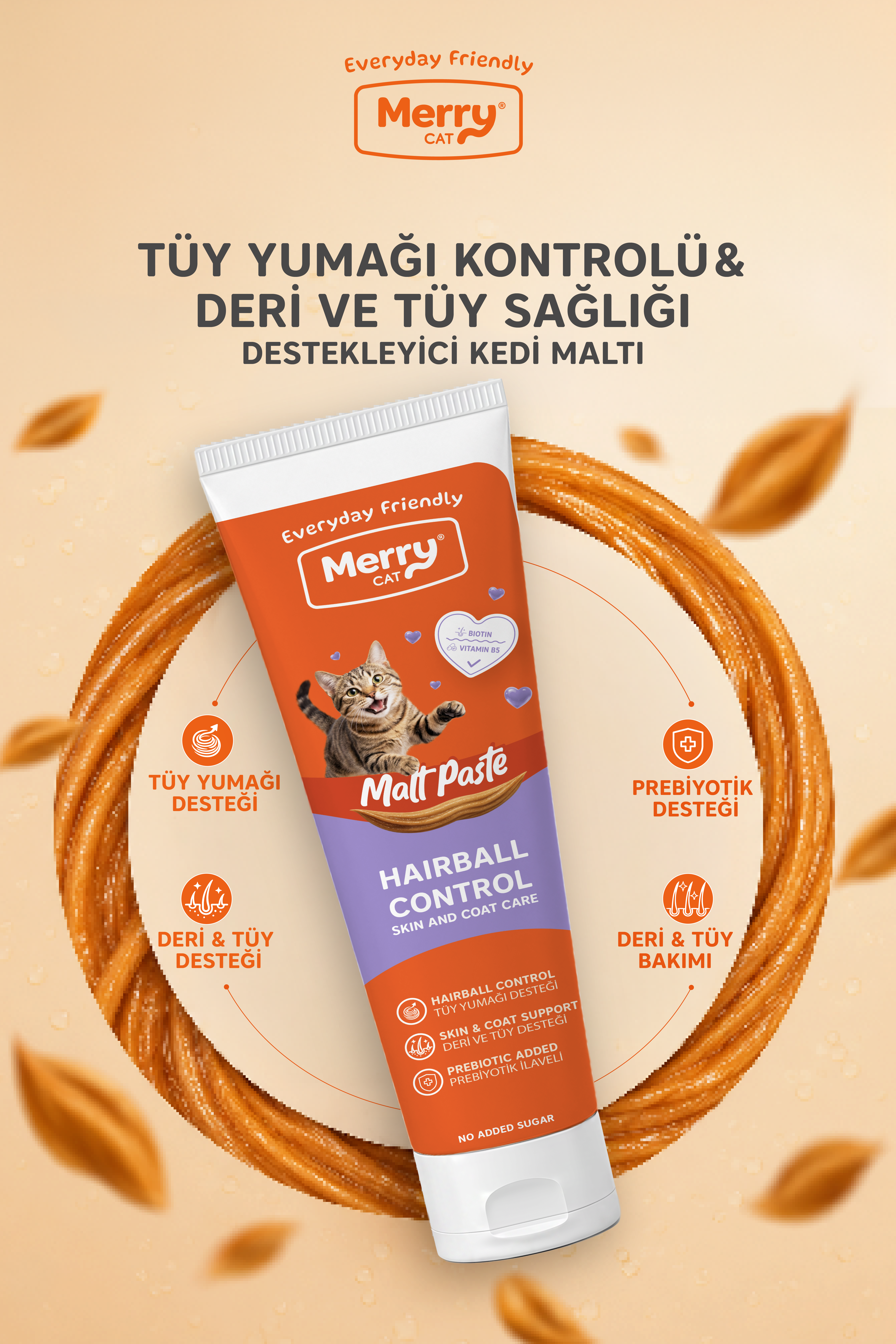 Merry Kediler İçin Tüy Yumağı Önleyici ve Deri Tüy Sağlığı Destekleyici Macun 100 ml ambalajı