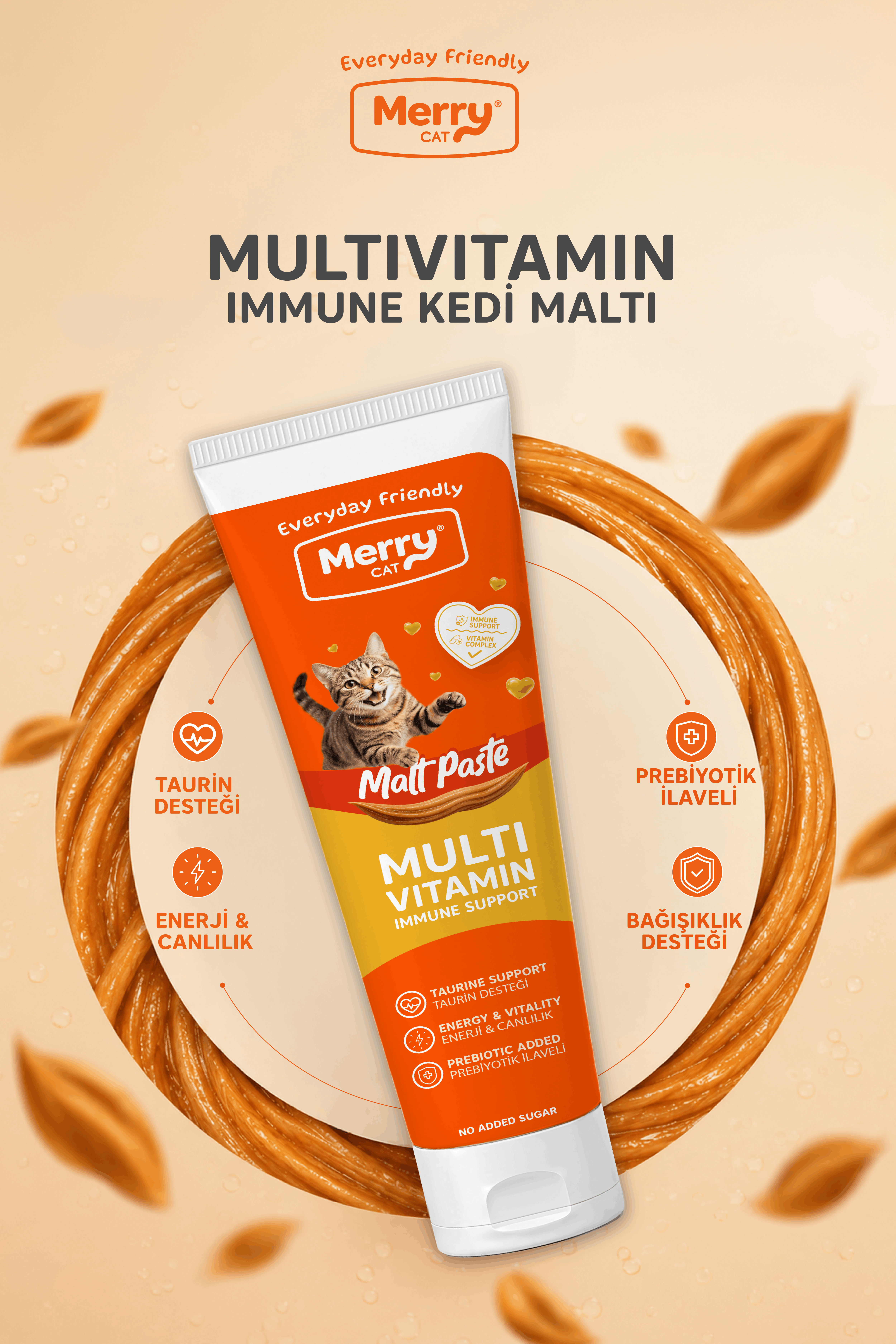 Merry Kediler İçin Multivitamin ve Bağışıklık Destekleyici Macun 100 ml ambalajı