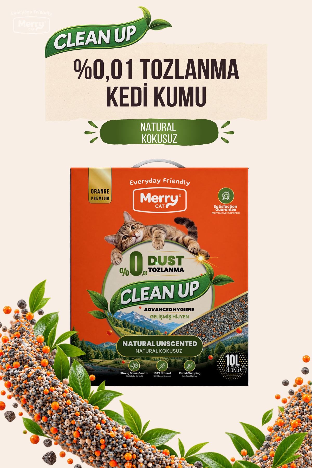 Merry Clean-Up Ekstra Tozsuz Kedi Kumu 10 L ambalajı