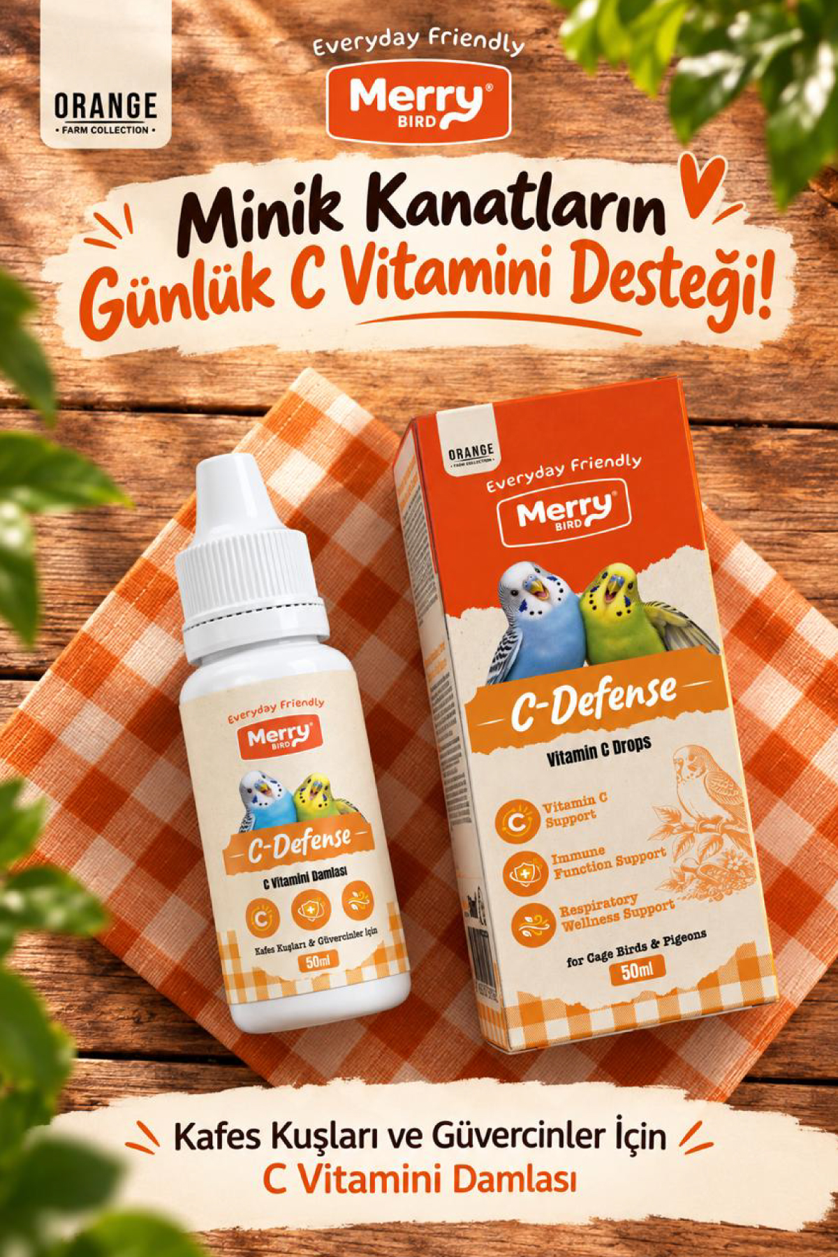 Merry C-Defense Kuşlar İçin C Vitamini Damla 30 ml ambalajı