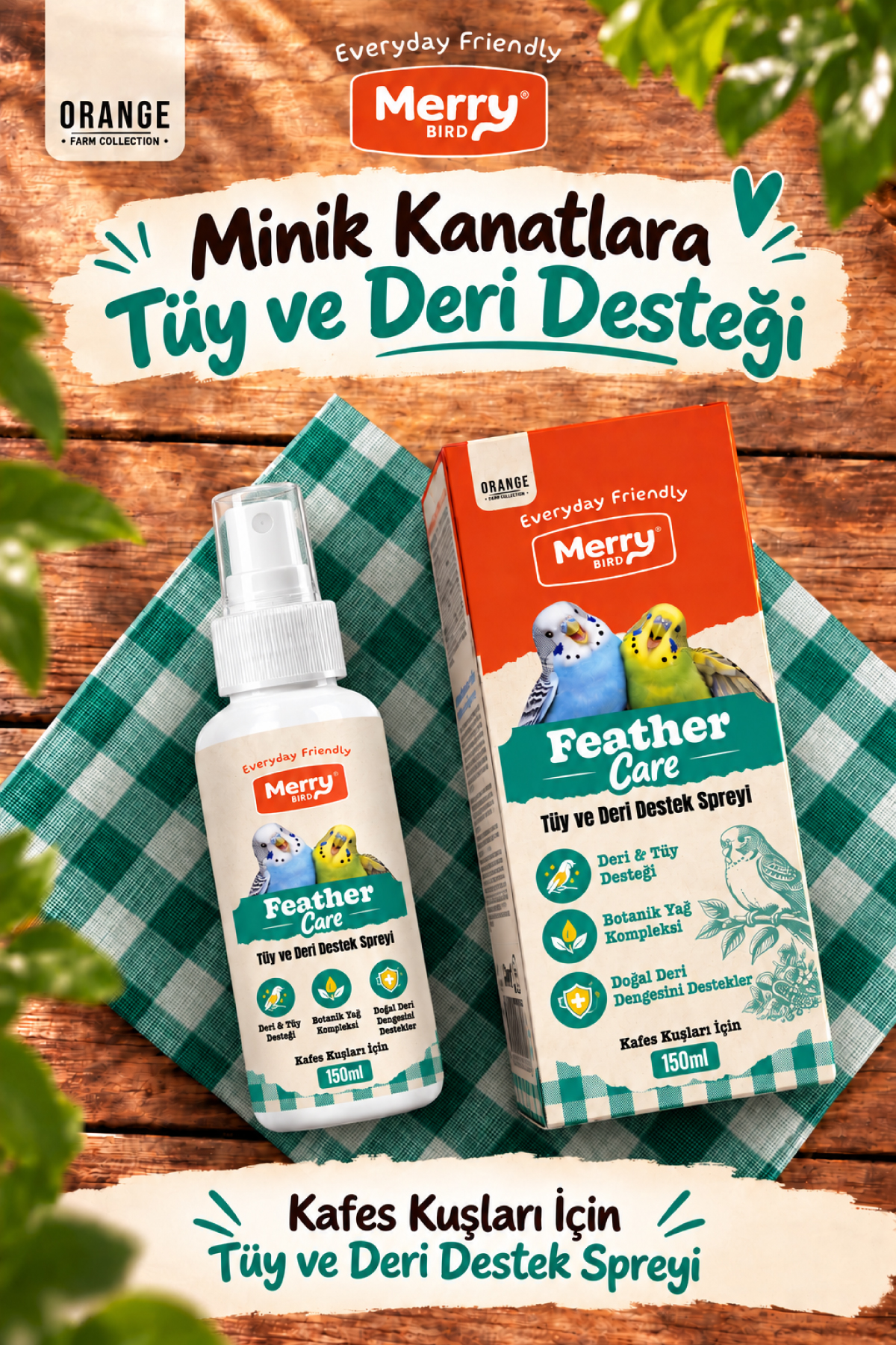 Merry Feather-Care Kuşlar İçin Deri ve Tüy Bakım Spreyi ambalajı